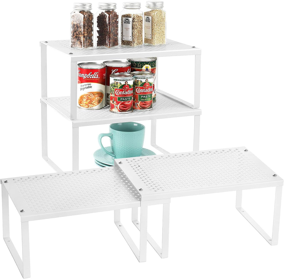 Set of 4 Expandable Metal Cabinet Shelf Organizers X75396