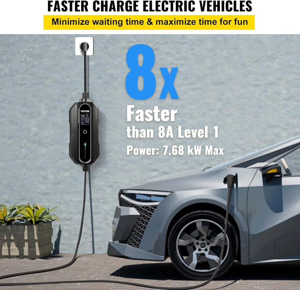 Portable 32 Amp EV Charger with 25 ft J1772 Charging Cable G290