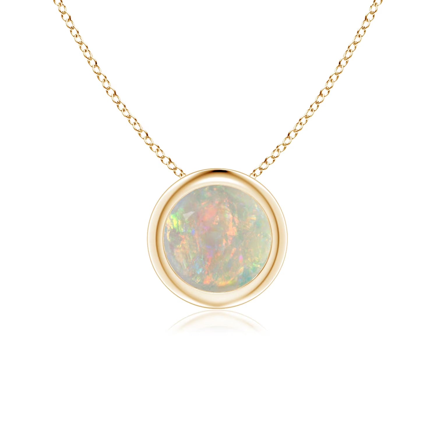 14K Yellow Gold Opal Solitaire Pendant Necklace S2752