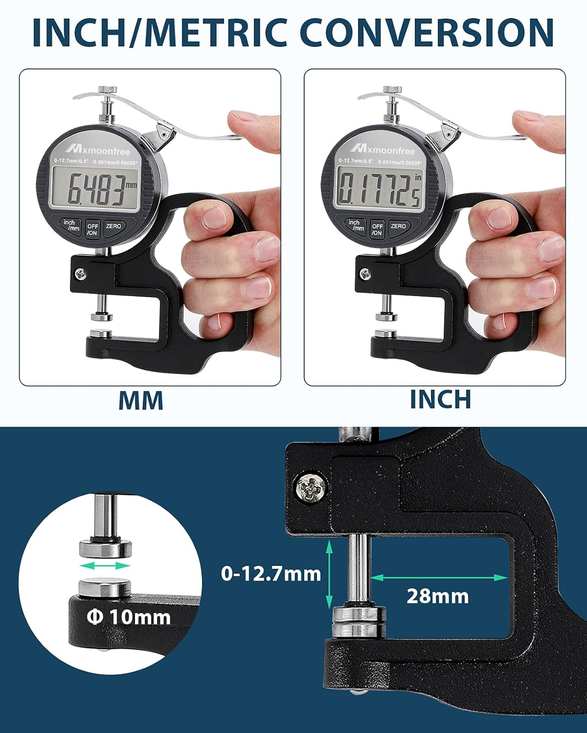 Digital Thickness Gauge 0.001mm/0.00005 0-12.7mm/0.5 Electronic Micrometer with LCD Display O4008