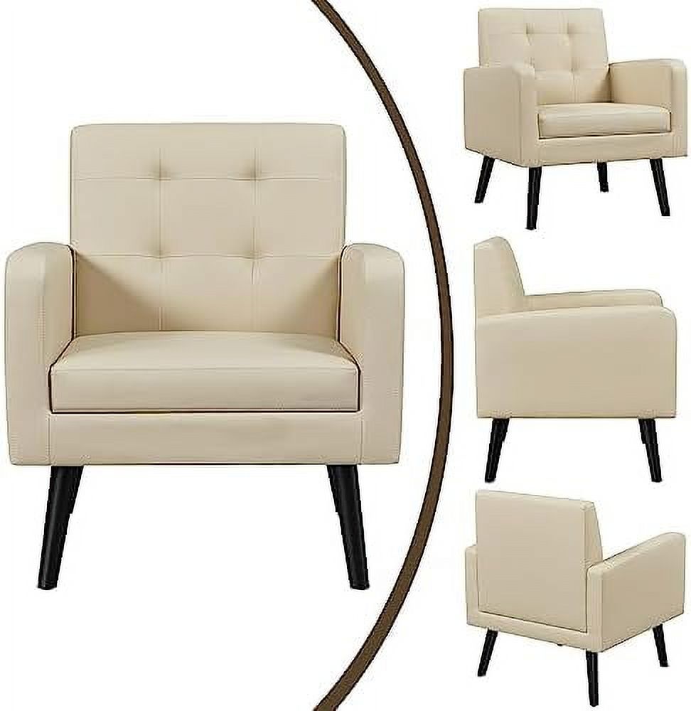 Black PU Leather Accent Armchair with Wood Legs 2PCS I586