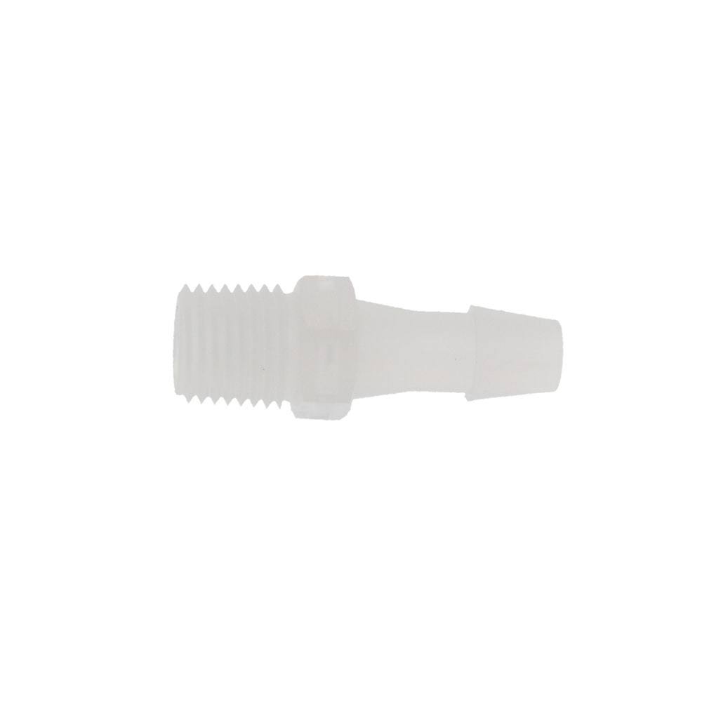 Polypropylene Thread to Tube Straight Fitting, 1/4 NPT to 5/16 Hose Barb, Bag of 100 F6552