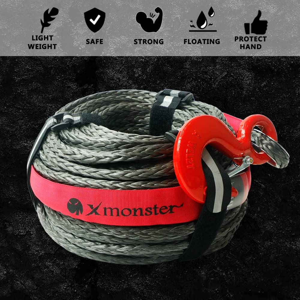 3/8" x 100' 19,000 lbs Synthetic Winch Rope Kit with Hook and Sleeve Protection F175