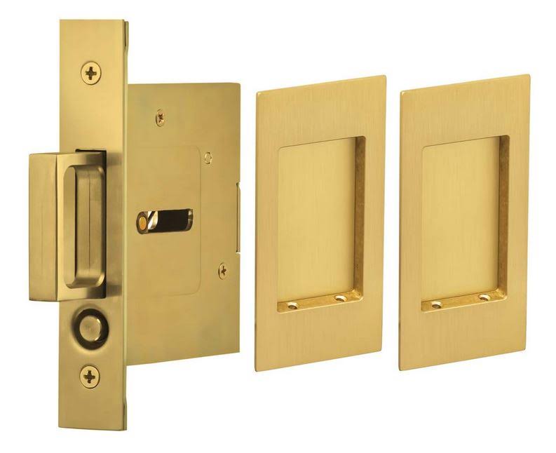 Rectangular Flush Cup Pocket Door Lockset Passage Satin Brass W498