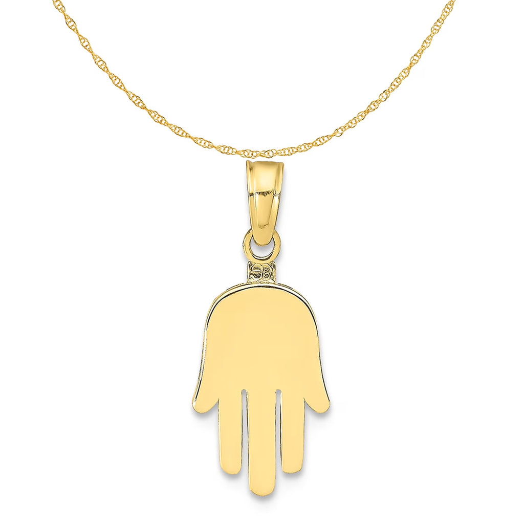 10K Yellow Gold Hamsa Pendant Charm with Rope Chain Necklace 20'' L809