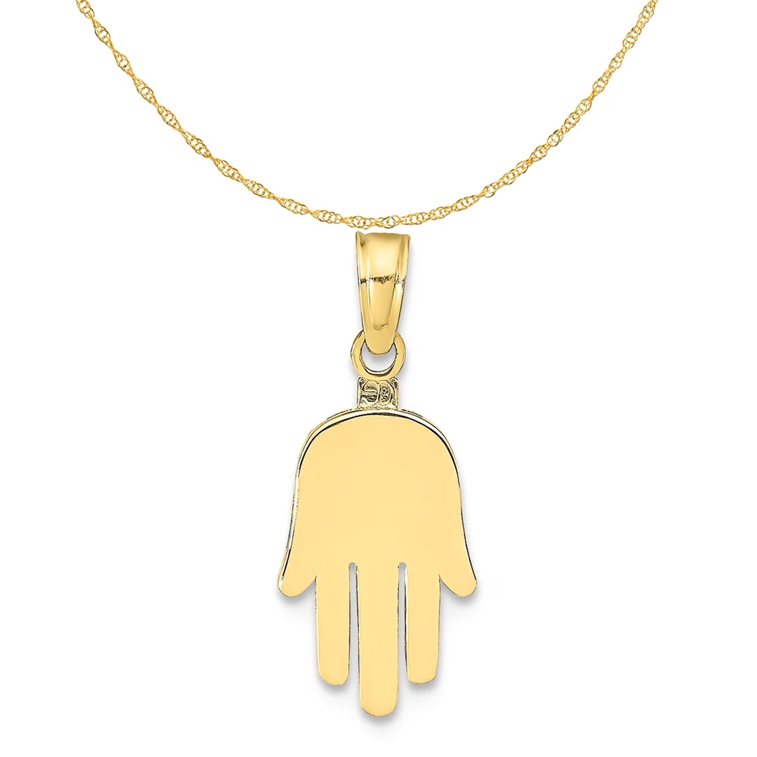 10K Yellow Gold Hamsa Pendant Charm with Rope Chain Necklace 20'' L809