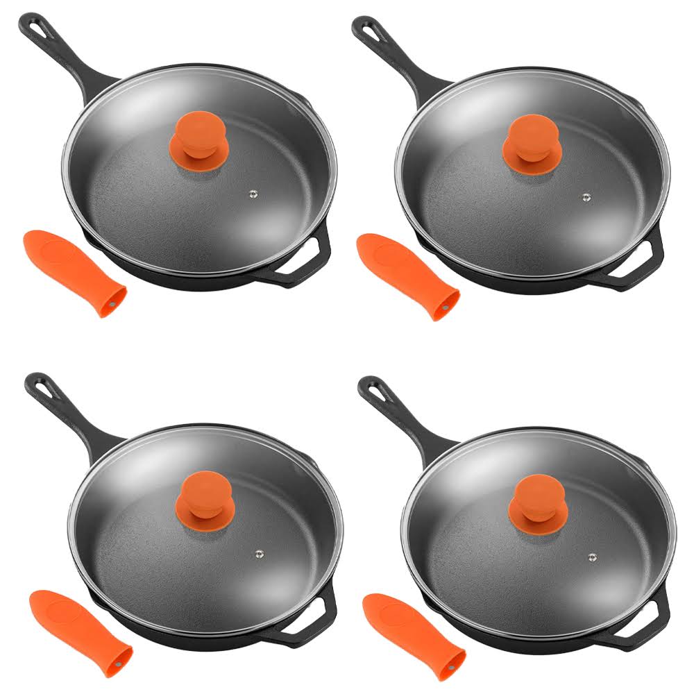 12x22 Pre Seasoned Nonstick Cast Iron Frying Pan with Lid (4 Pack) G6935