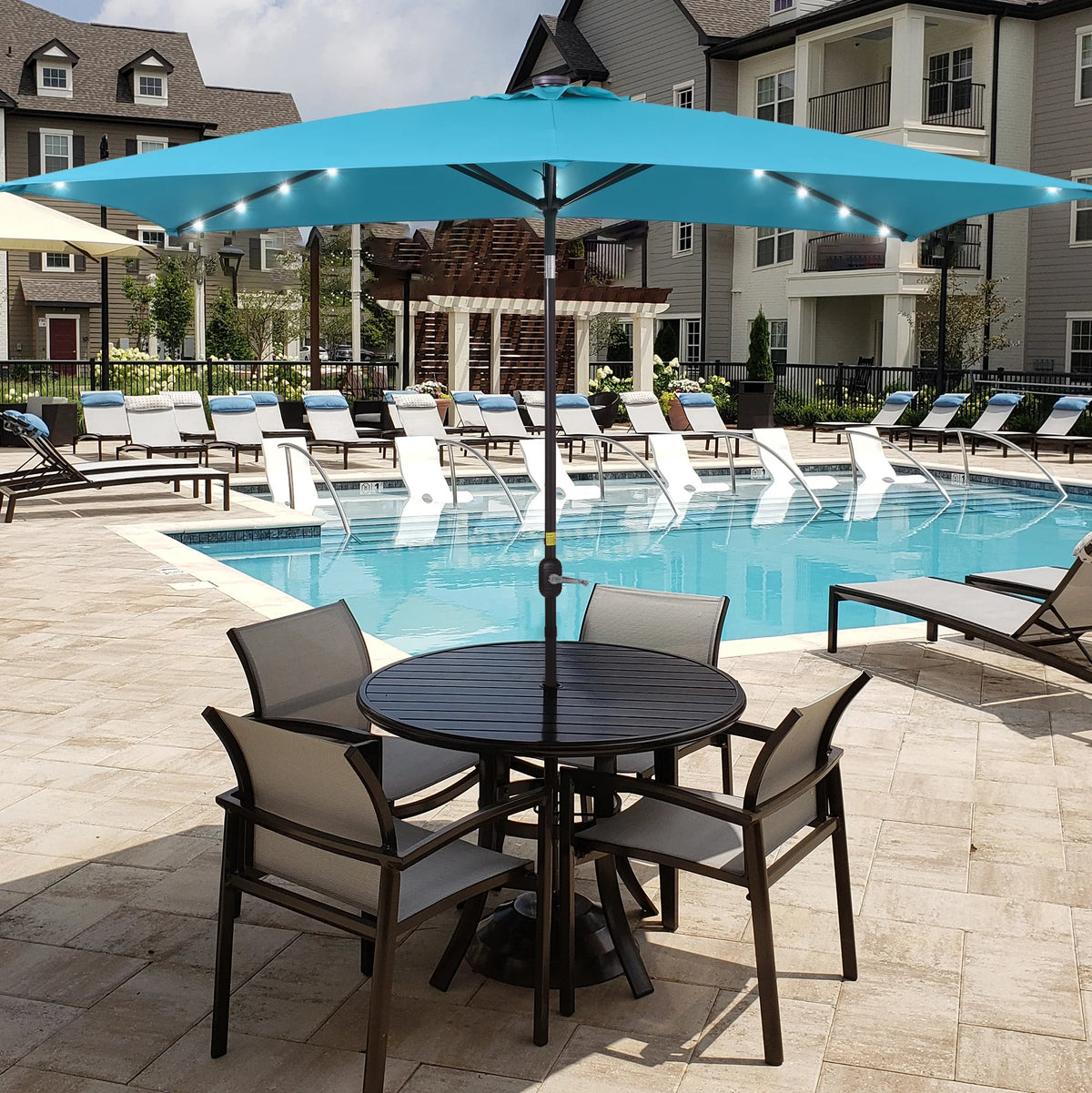 10 x 6.5ft LED Rectangle Outdoor Patio Umbrella with Polyester Canopy, Lake Blue W736