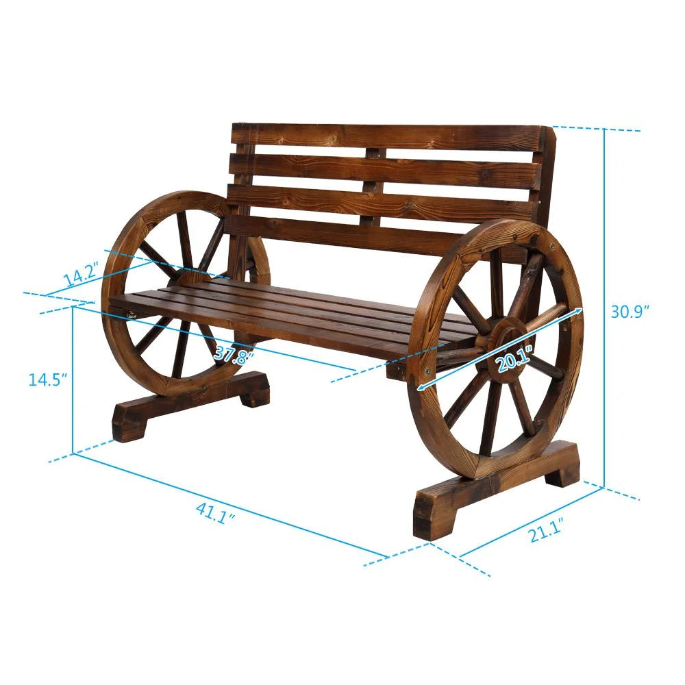 Rustic 2-Person Wooden Wagon Wheel Bench K5257