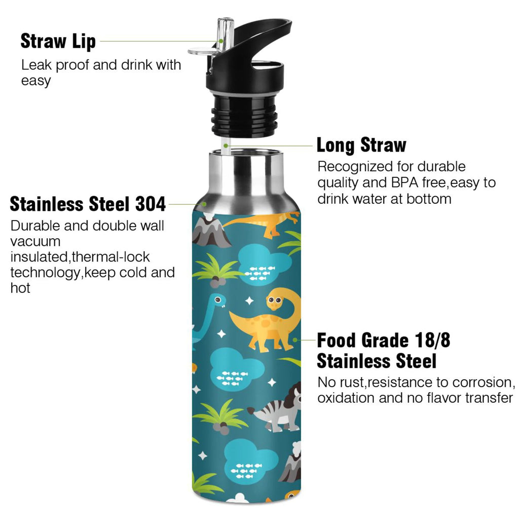 Stainless Steel Insulated Thermos Vacuum Flask Water Bottle with Straw Lid Y58679