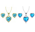 24k Yellow and White Gold 1Ct Blue Topaz Necklace Set 18 inch Z408
