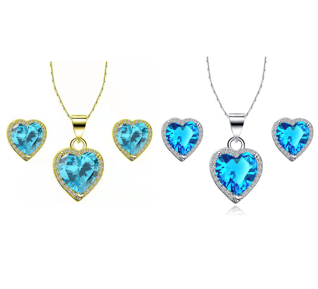 24k Yellow and White Gold 1Ct Blue Topaz Necklace Set 18 inch Z408