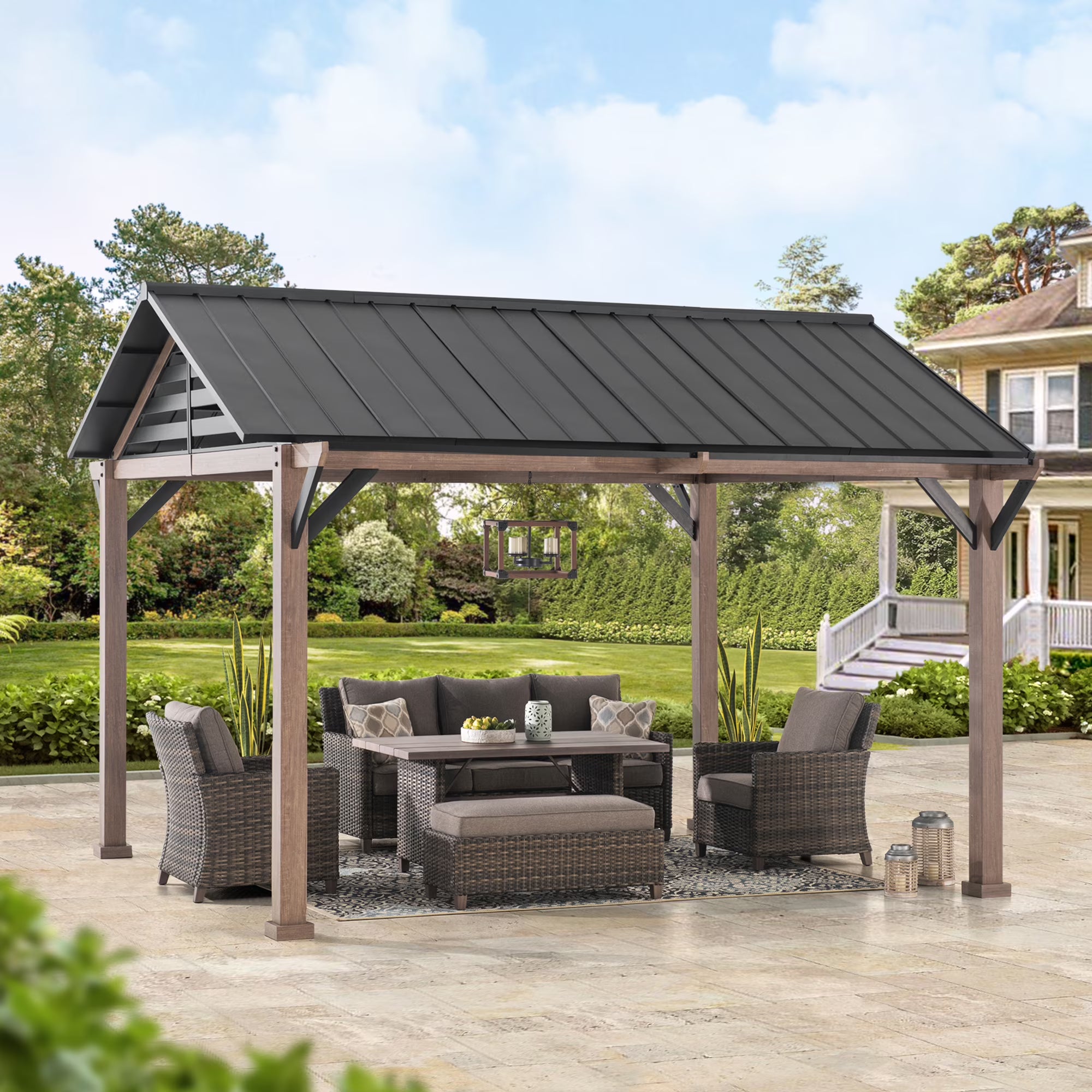 Black Galvanized Steel Hardtop Gazebo 13 x 13 ft. X81068
