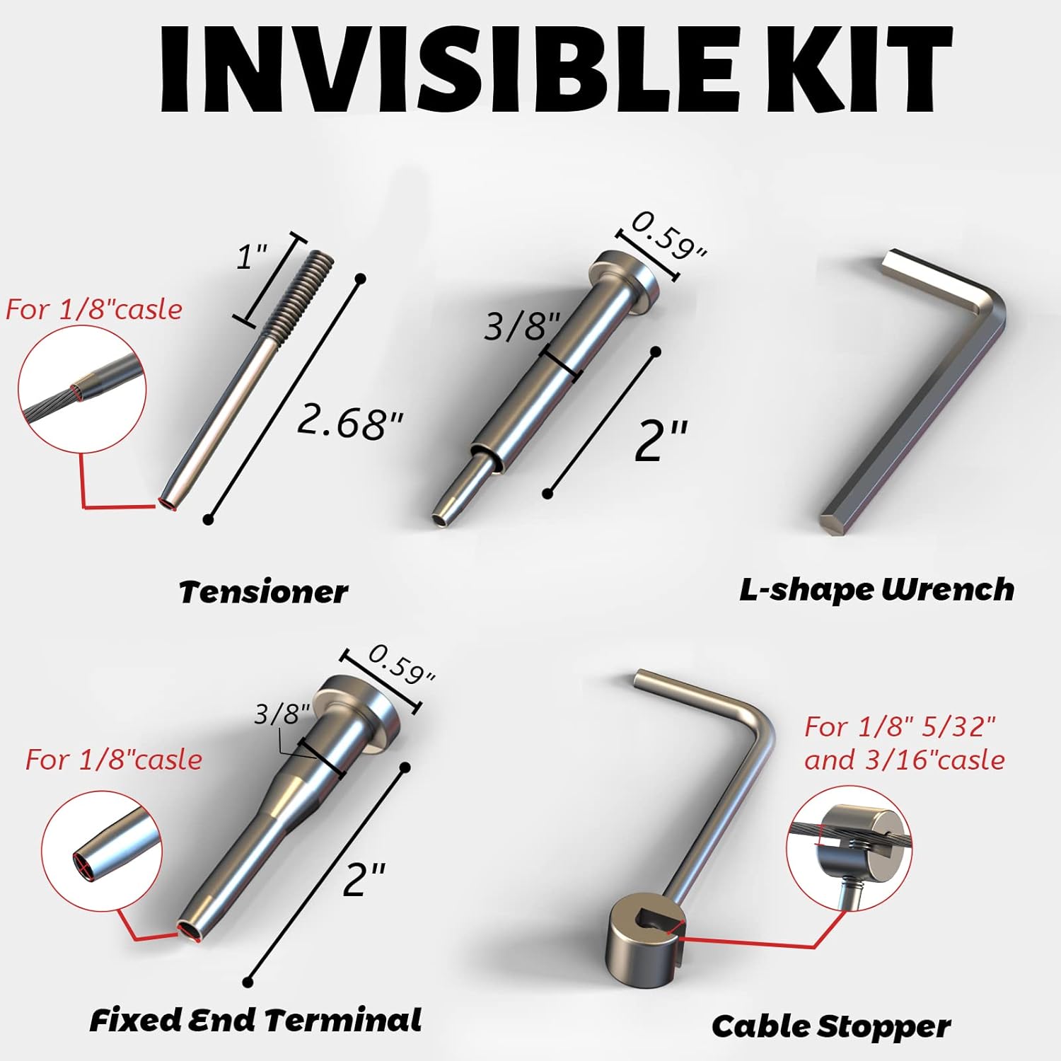 20 Pairs Stainless Steel Cable Railing Hardware Kit for 1/8 Cable G732
