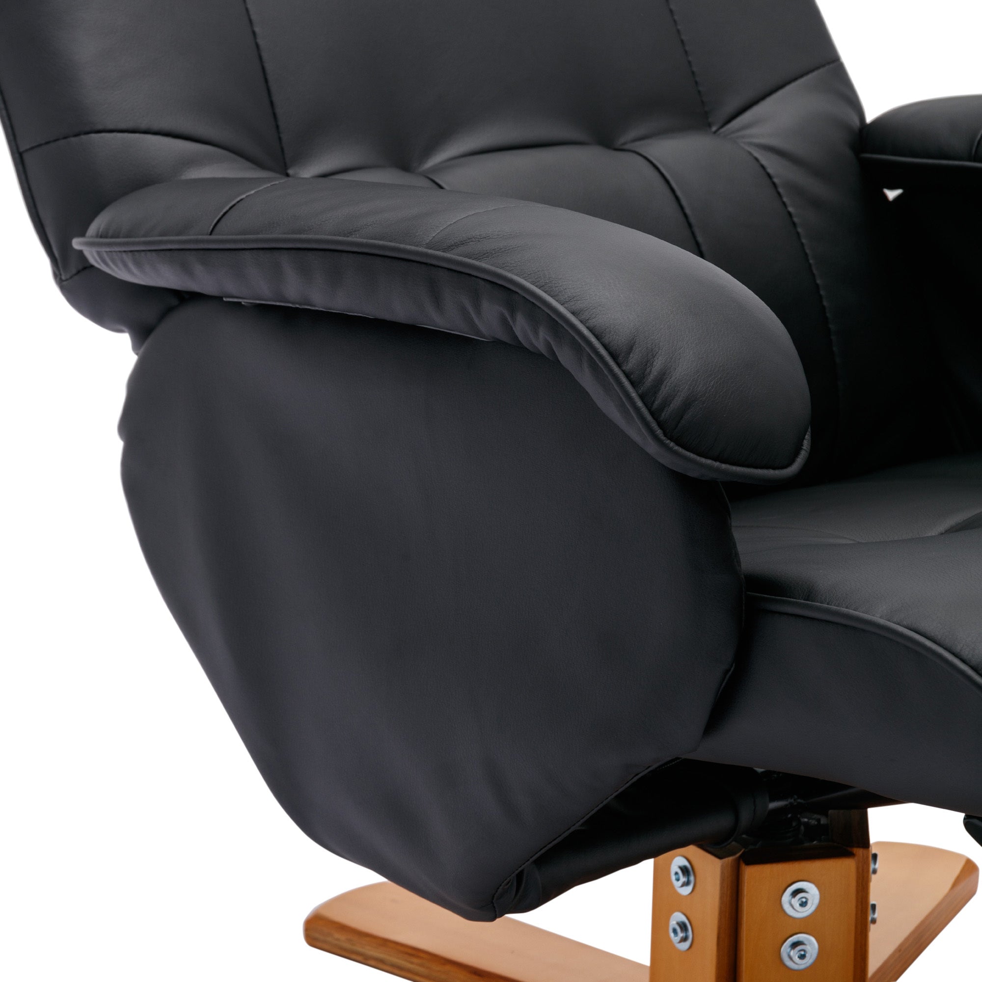 Beige Faux Leather Swivel Recliner Chair with Ottoman and Wood Base L295