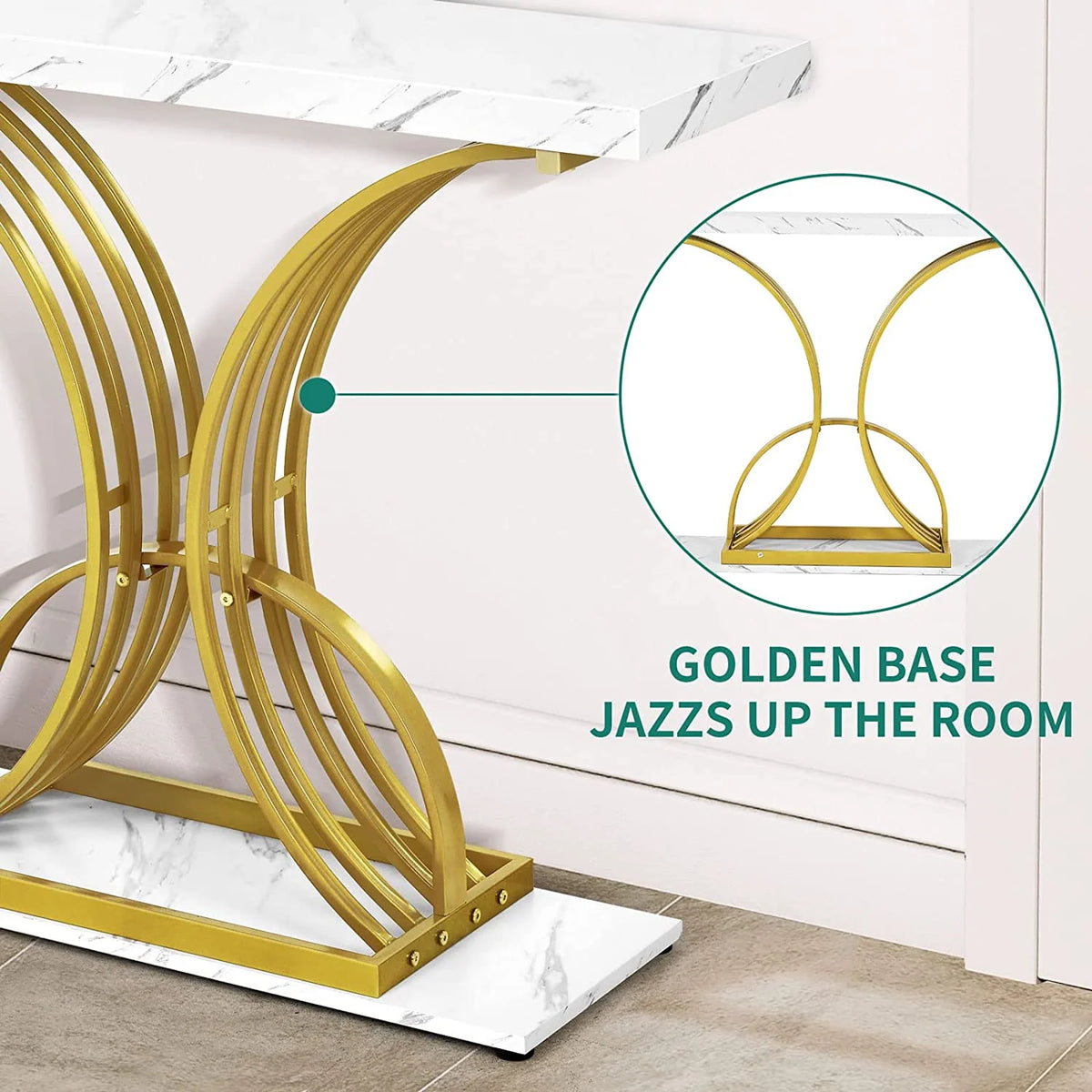 Gold Narrow Console Table with Faux Marble Top N282060