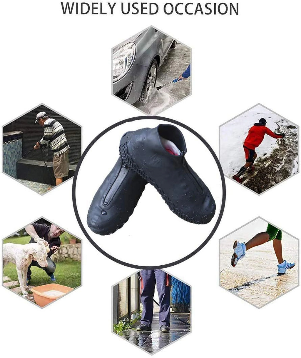 Black M Waterproof Reusable Rain Shoe Covers with Zipper R33410