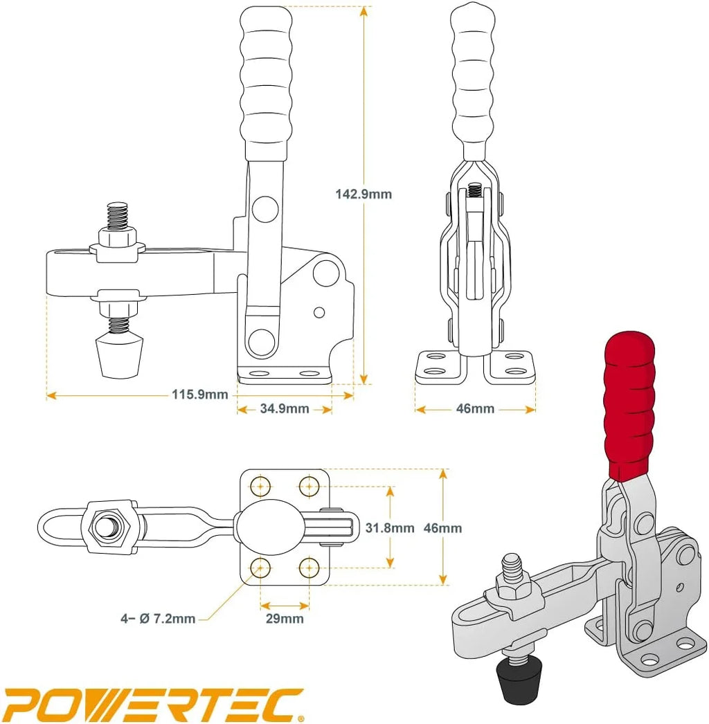 500lbs Vertical Hold Down Toggle Clamp and Mounting Plate Kit D258