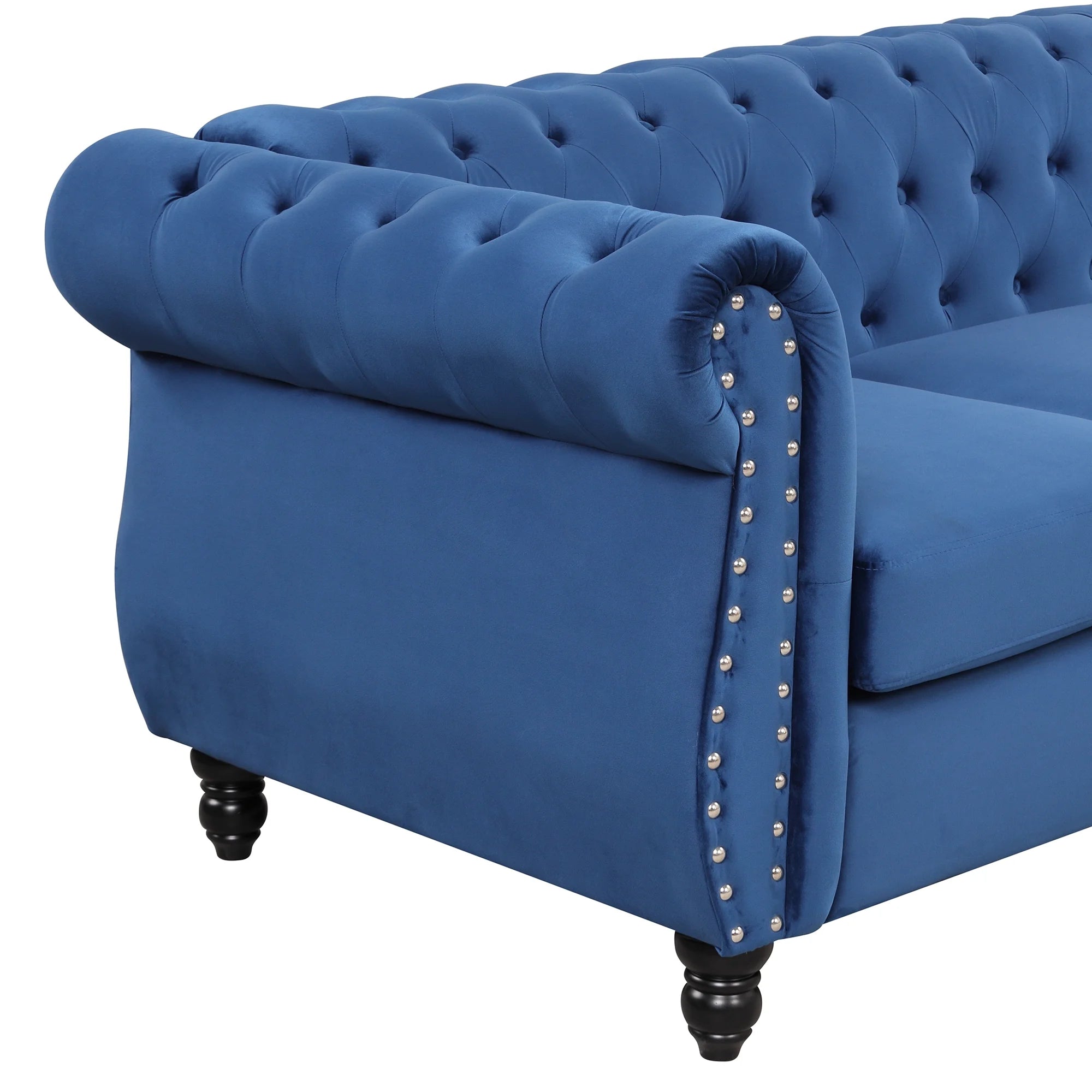 Blue Plush Upholstered Sofa with Solid Wood Legs V292396
