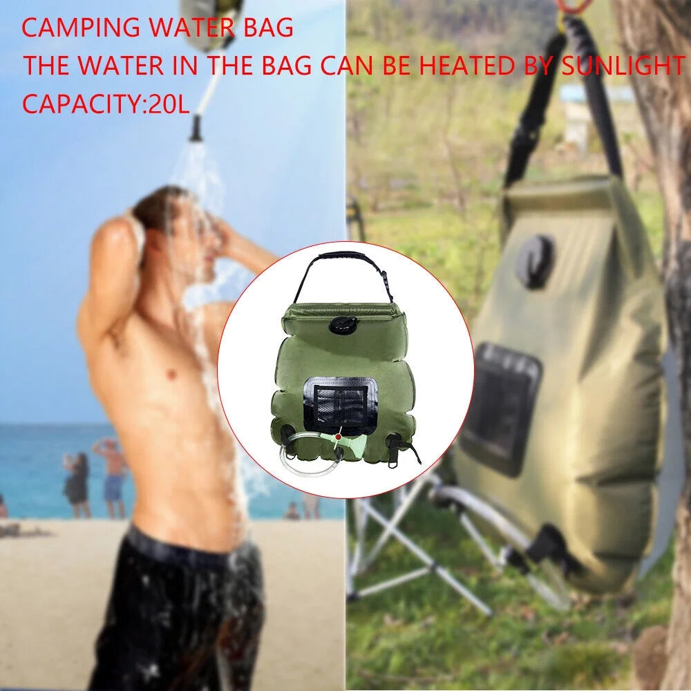 5 Gallon Solar Heated Camping Shower Bag with Removable Hose, Green PVC O492121