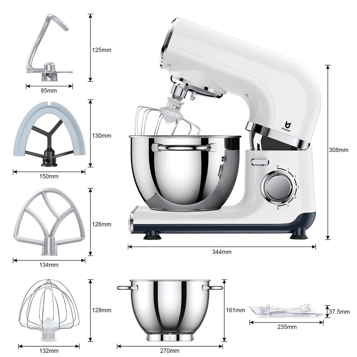 6 Adjustable Speeds Electric Stand Mixer with 4.2 QT Stainless Steel Bowl I503