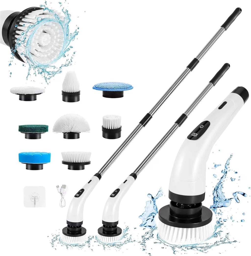 Cordless Electric Spin Scrubber with 8 Heads & Long Handle J720539