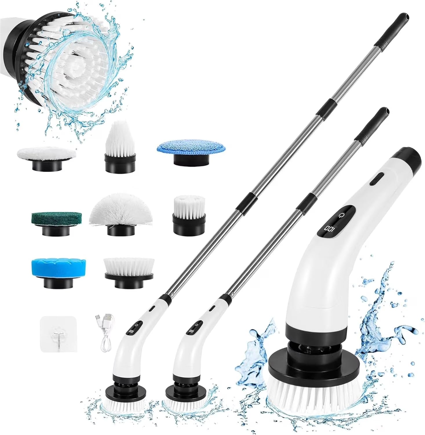 Cordless Electric Spin Scrubber with 8 Heads & Long Handle J720539