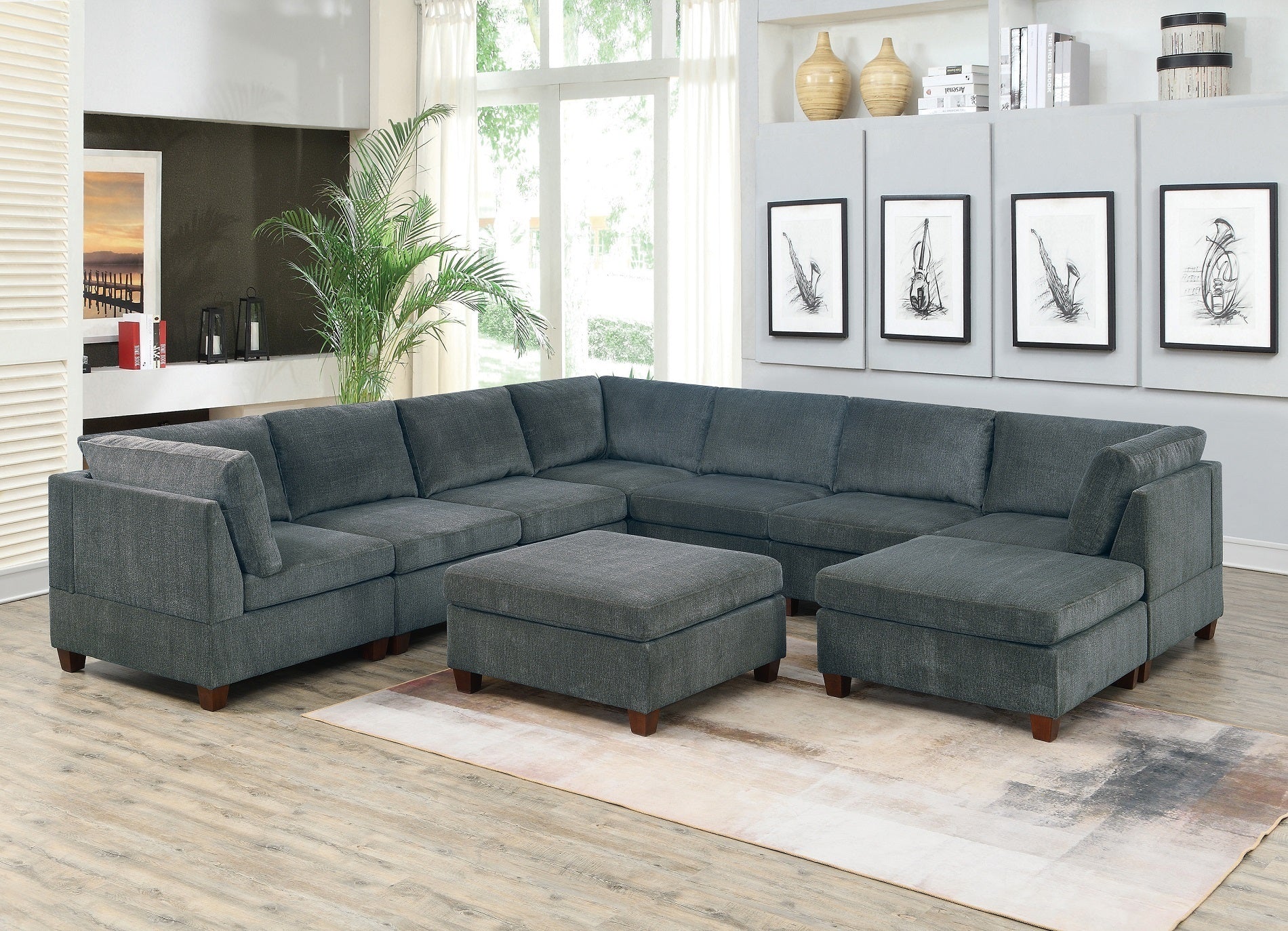 Grey Chenille Modular Sectional 9pc Set N48550