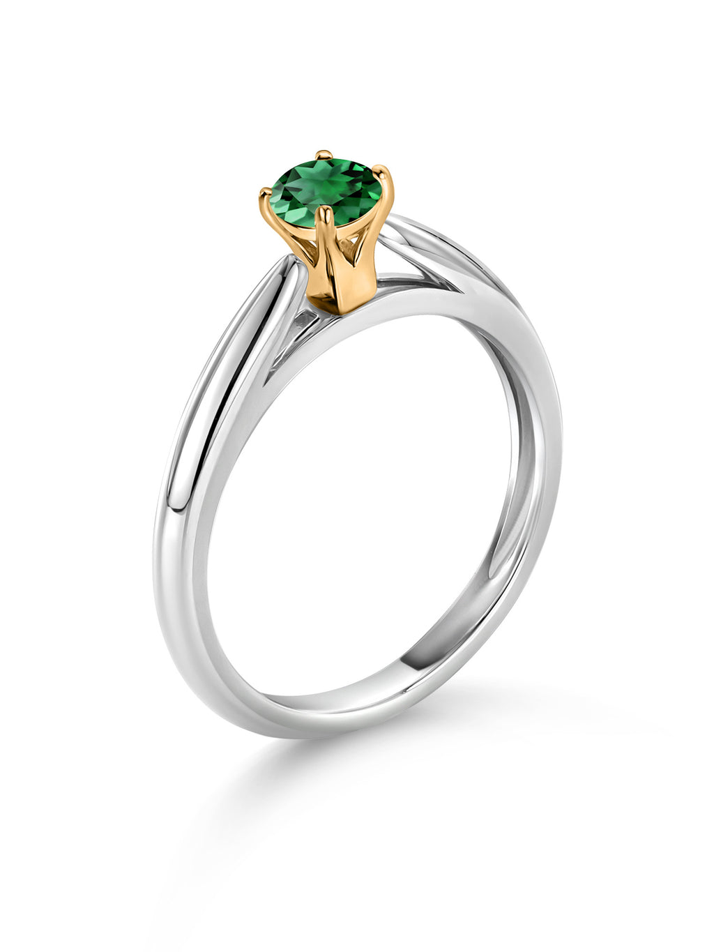 925 Silver and 10K Yellow Gold Ring Green Nano Emerald Solitaire Engagement Ring N635