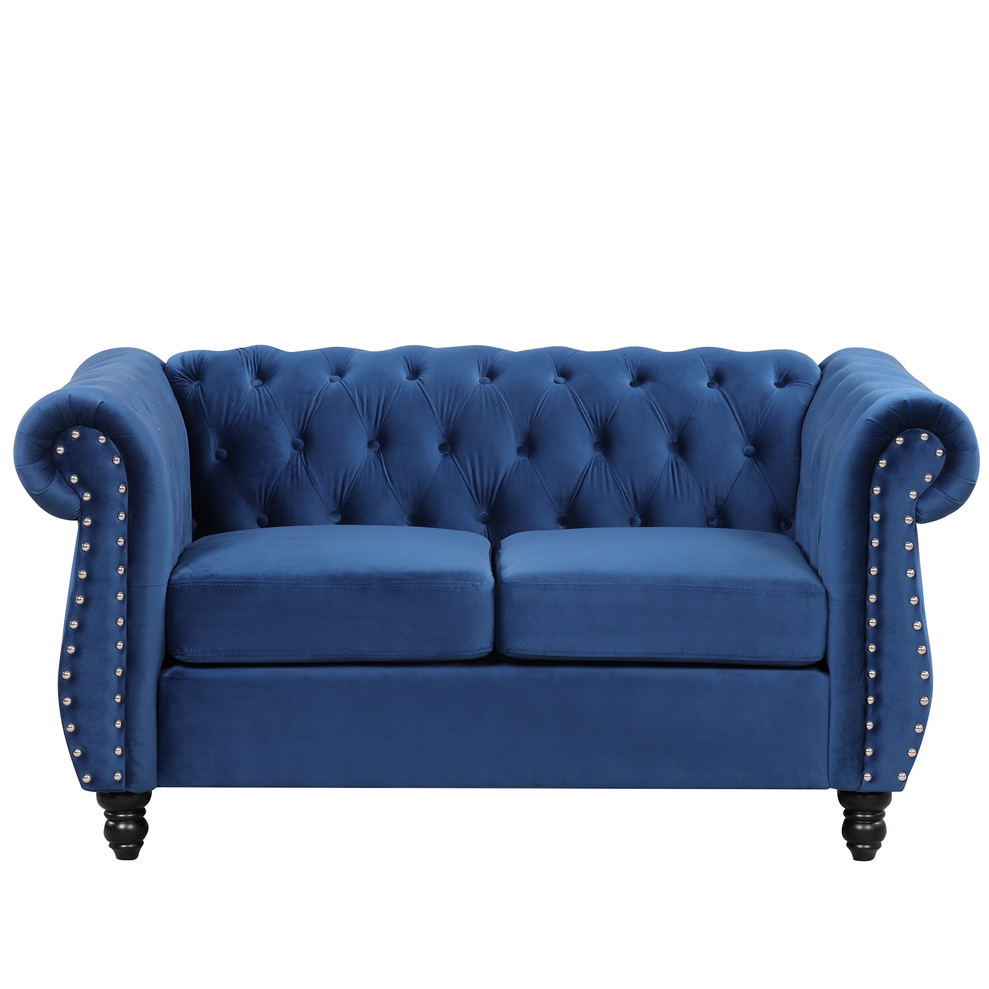 Blue Plush Upholstered Sofa with Solid Wood Legs V292396