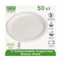 Compostable Sugarcane Dinnerware, Natural White, 50 count G148