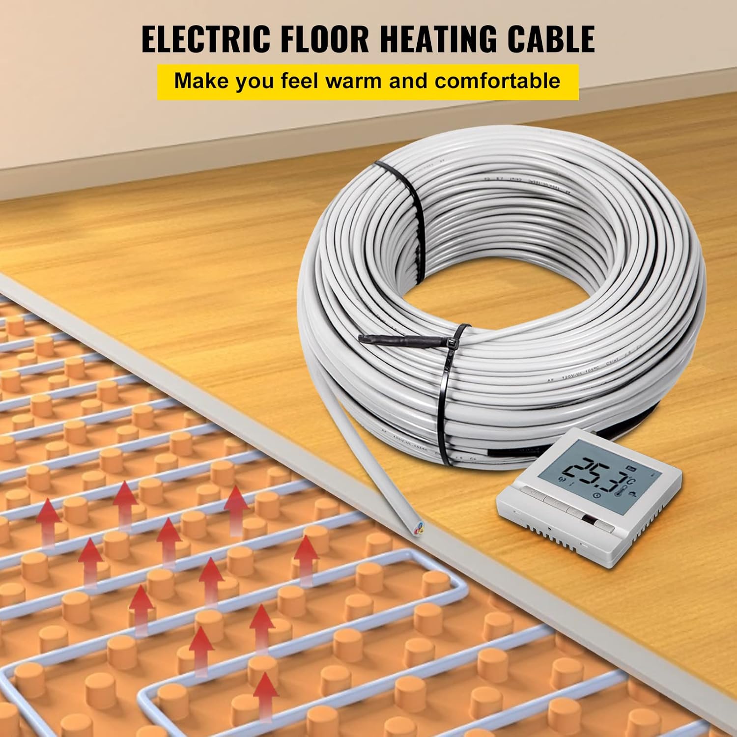 Floor Heating Cable 37.5 Square Feet with Temperature Control Panel O627