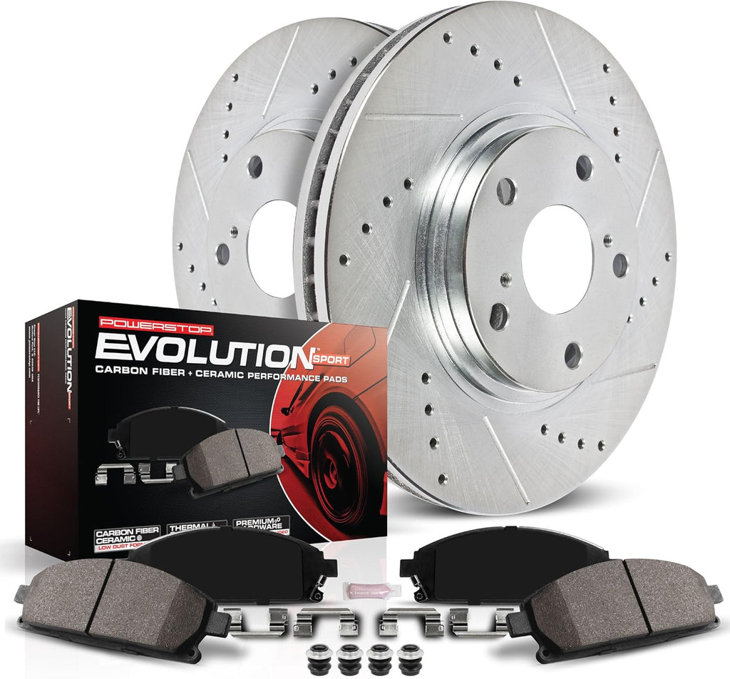 Carbon Fiber Brake Pads with Drilled & Slotted Brake Rotors Kit Y457893