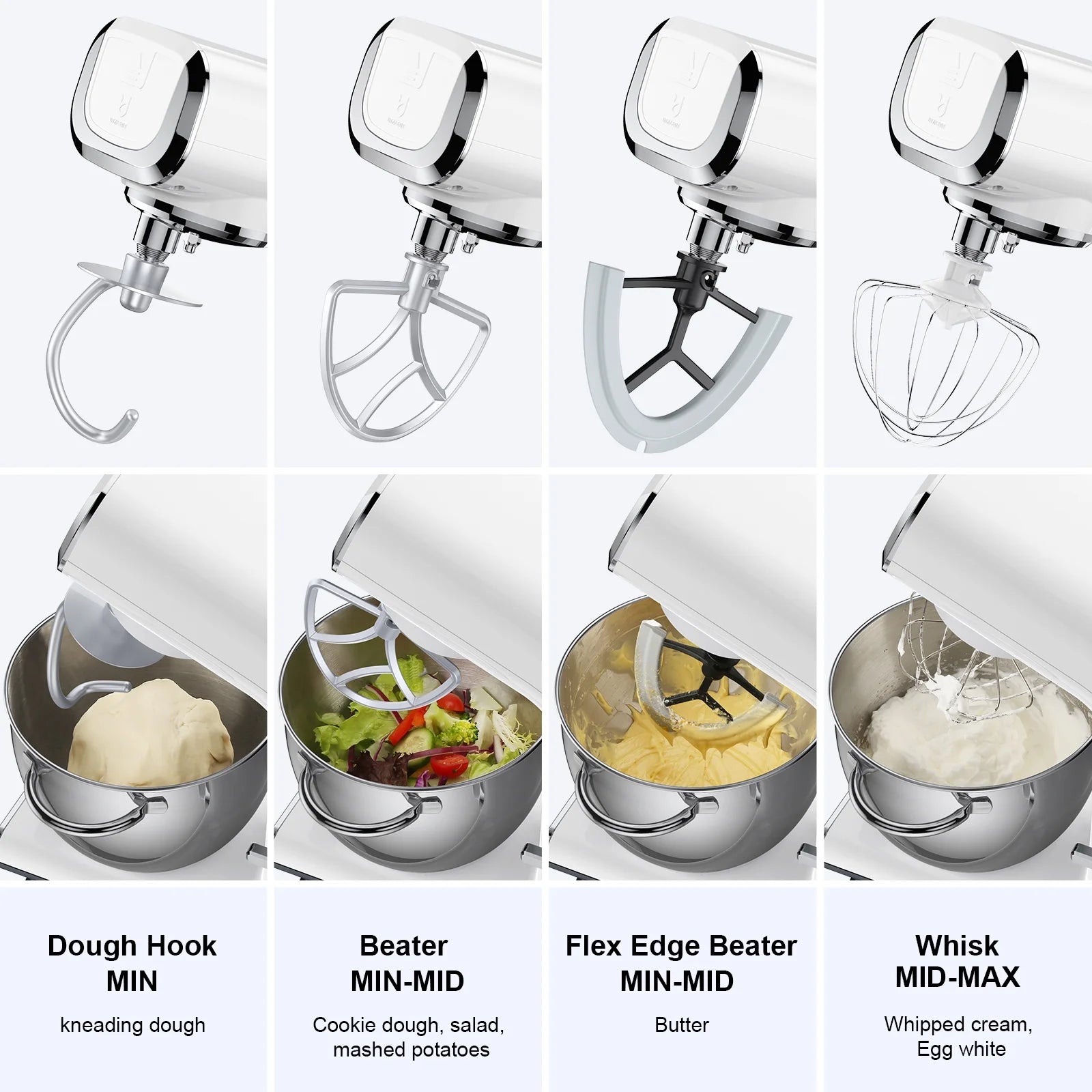 6 Adjustable Speeds Electric Stand Mixer with 4.2 QT Stainless Steel Bowl I503