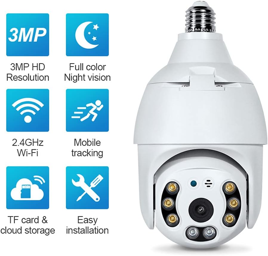 2K 3.0MP Wireless PTZ Security Camera with E27 Bulb Connector U73418