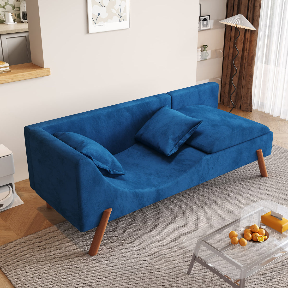 Modern Velvet Convertible Recliner Sofa with Ottoman L856