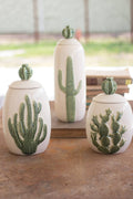 Set of 3 Ceramic Cactus Canisters Q801363