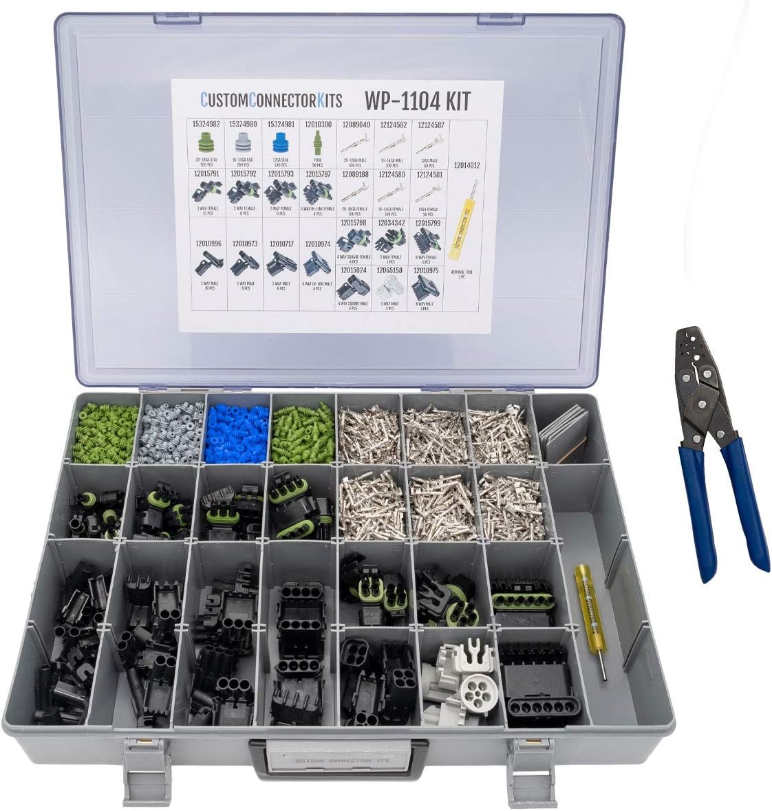 Sealed Weatherproof Automotive Electrical Connectors 1104 Piece Kit With Crimp Tool A148565