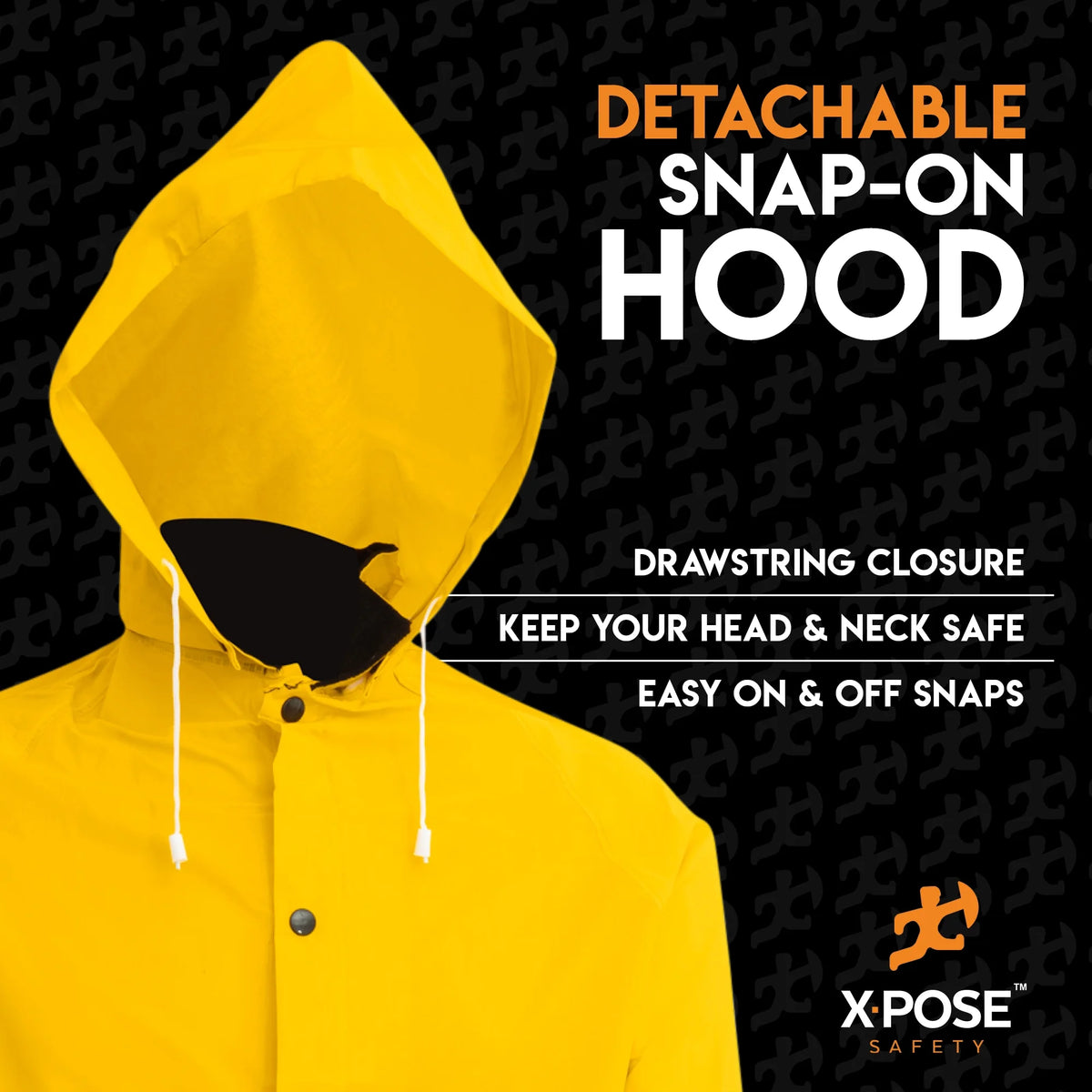 Yellow 48in PVC Raincoat Jacket with Detachable Hood F917602
