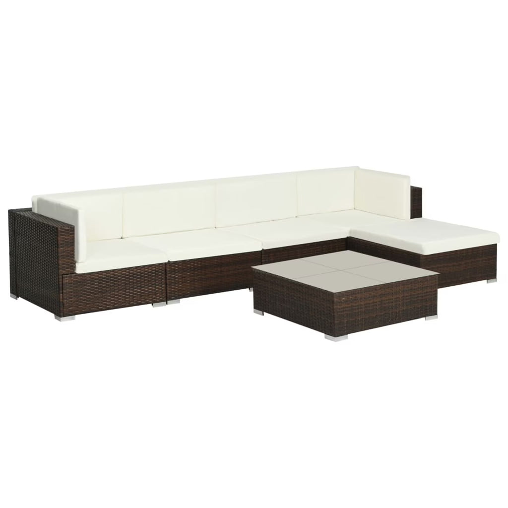 6 Piece White Cushioned Poly Rattan Outdoor Furniture Set G9472