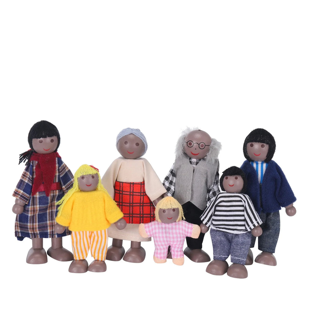 African Wooden Dolls Family Playset Set Of 7 F513909