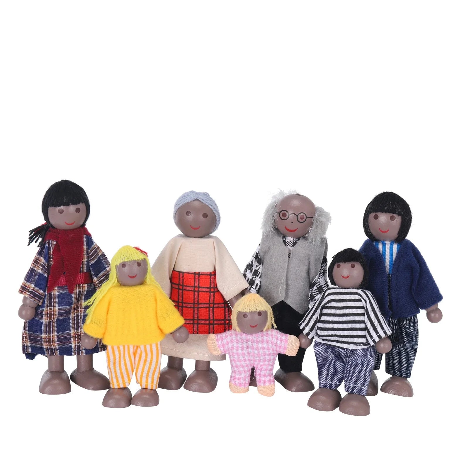 African Wooden Dolls Family Playset Set Of 7 F513909