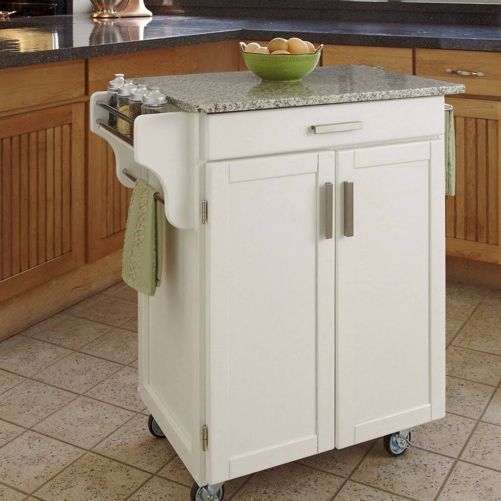 White Kitchen Cart with Granite Top E650879