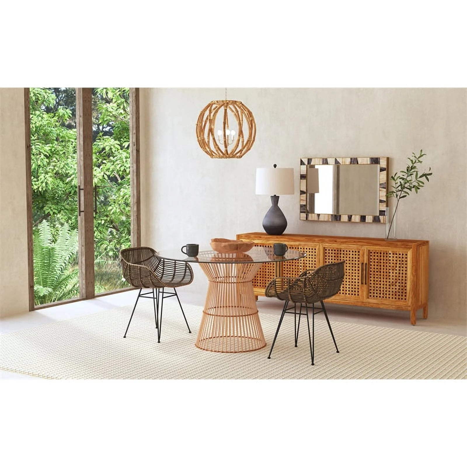 Tan Round Rattan Dining Table C26877