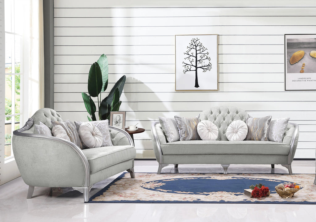 Silver Gray Finish Wood Sofa Set 2Pcs F243