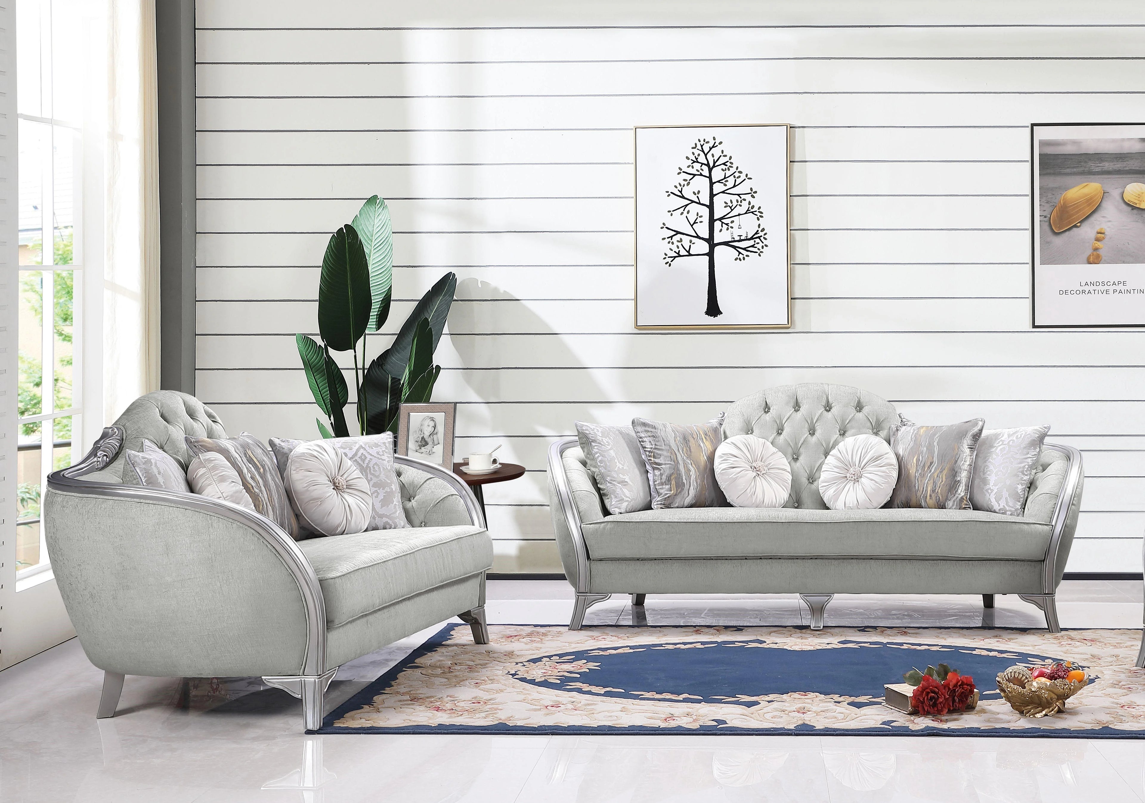 Silver Gray Finish Wood Sofa Set 2Pcs F243