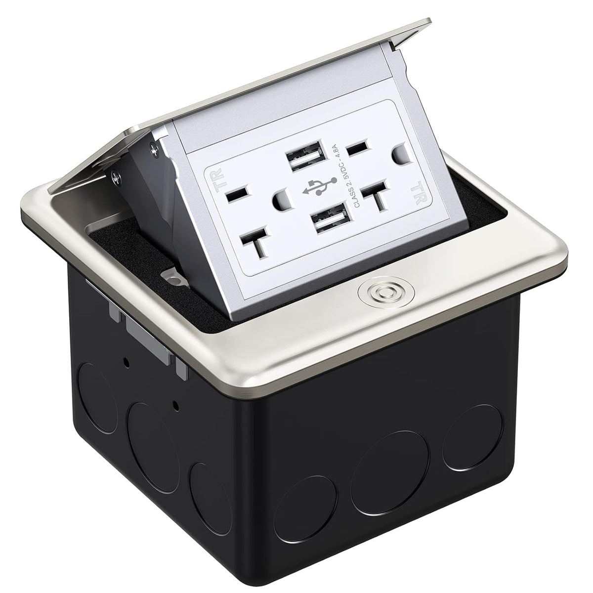 Black Pack of 2 Pop Up Floor Outlet Box with USB Recepatacle Outlet Y500688