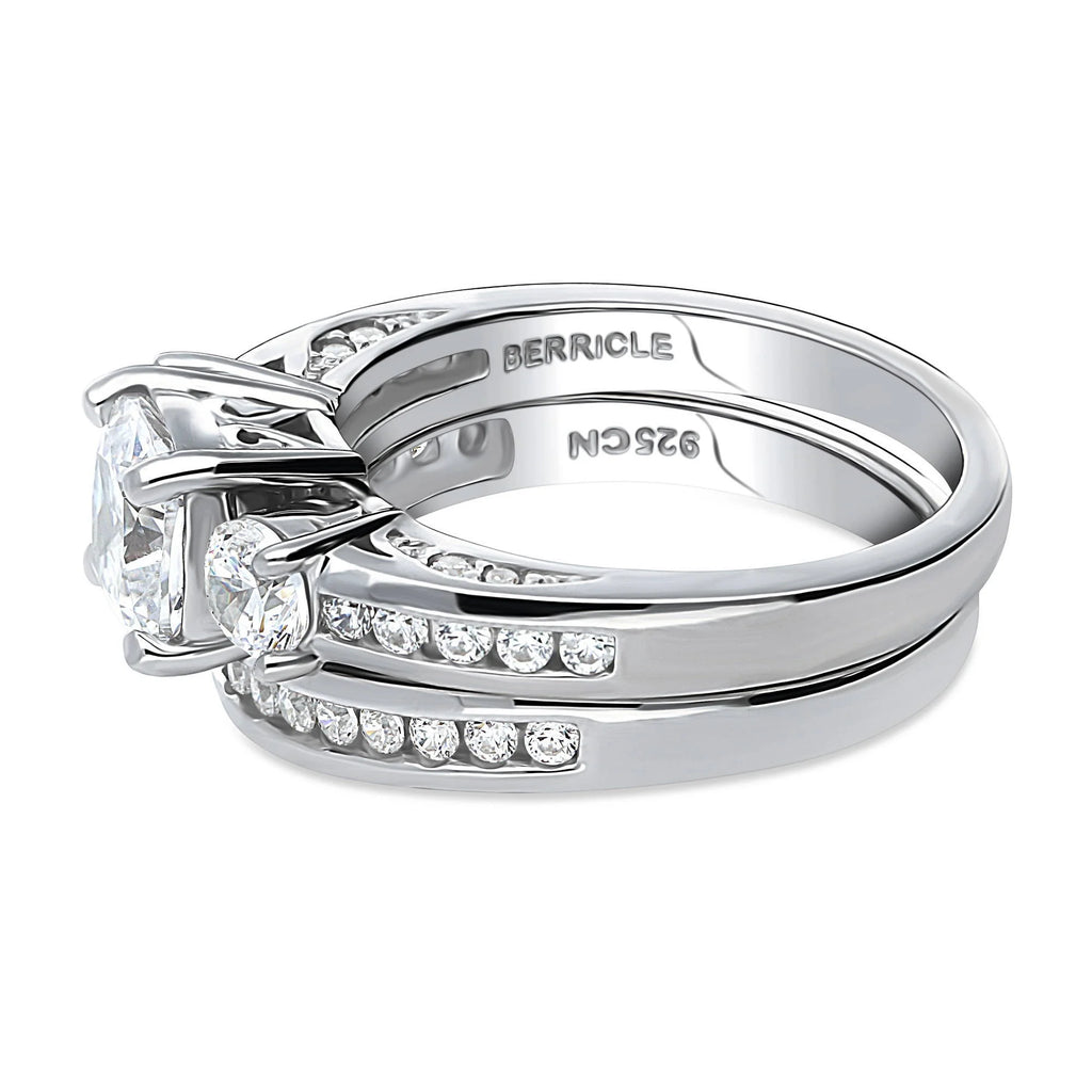 Sterling Silver Cushion Cut Cubic Zirconia Ring Set, Rhodium Plated Size 8.5 R7633