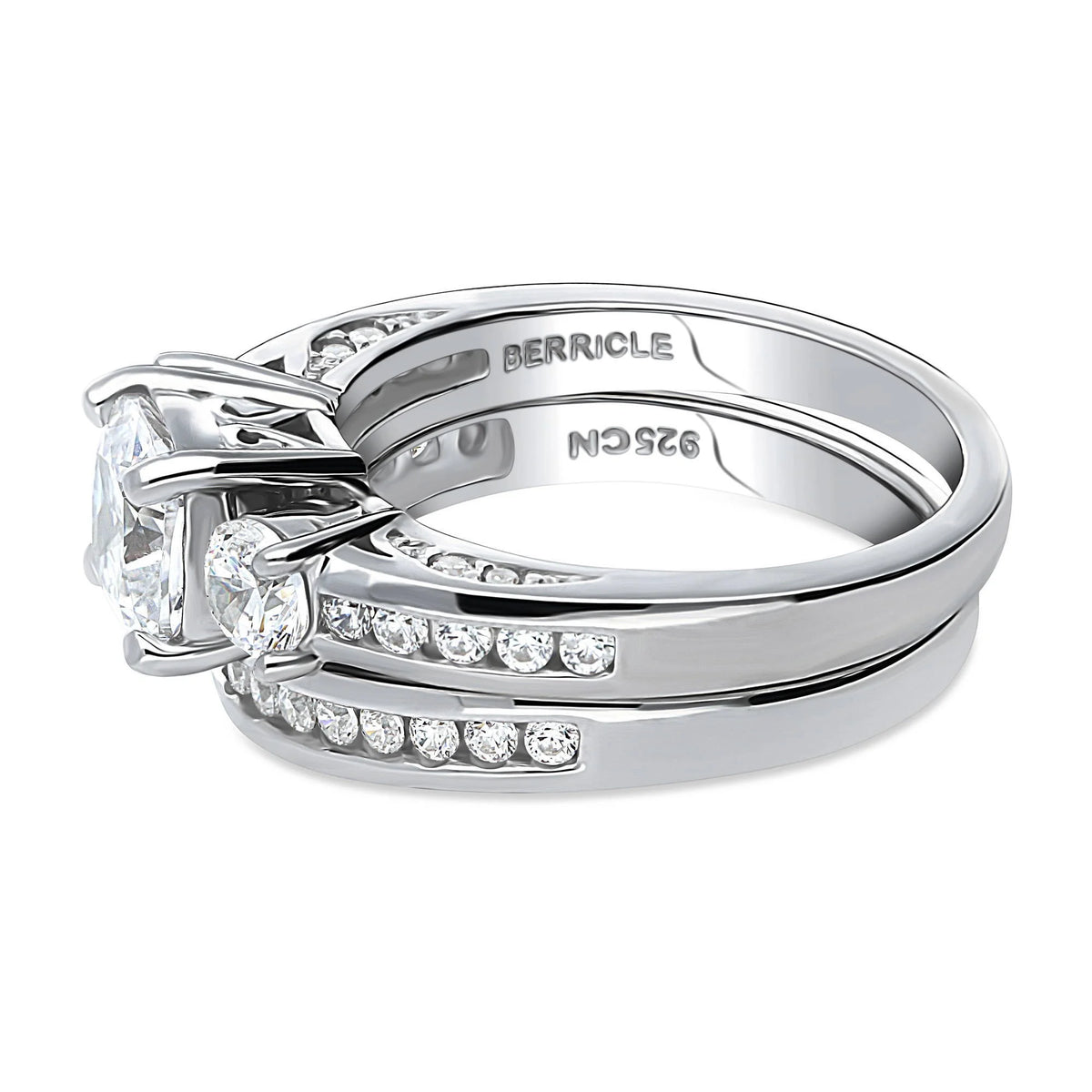 Sterling Silver Cushion Cut Cubic Zirconia Ring Set, Rhodium Plated Size 8.5 R7633