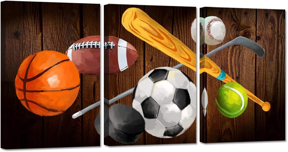 Vintage Sports Canvas Wall Art, 3 Pieces, Stretched and Framed, 16x24inch G5775
